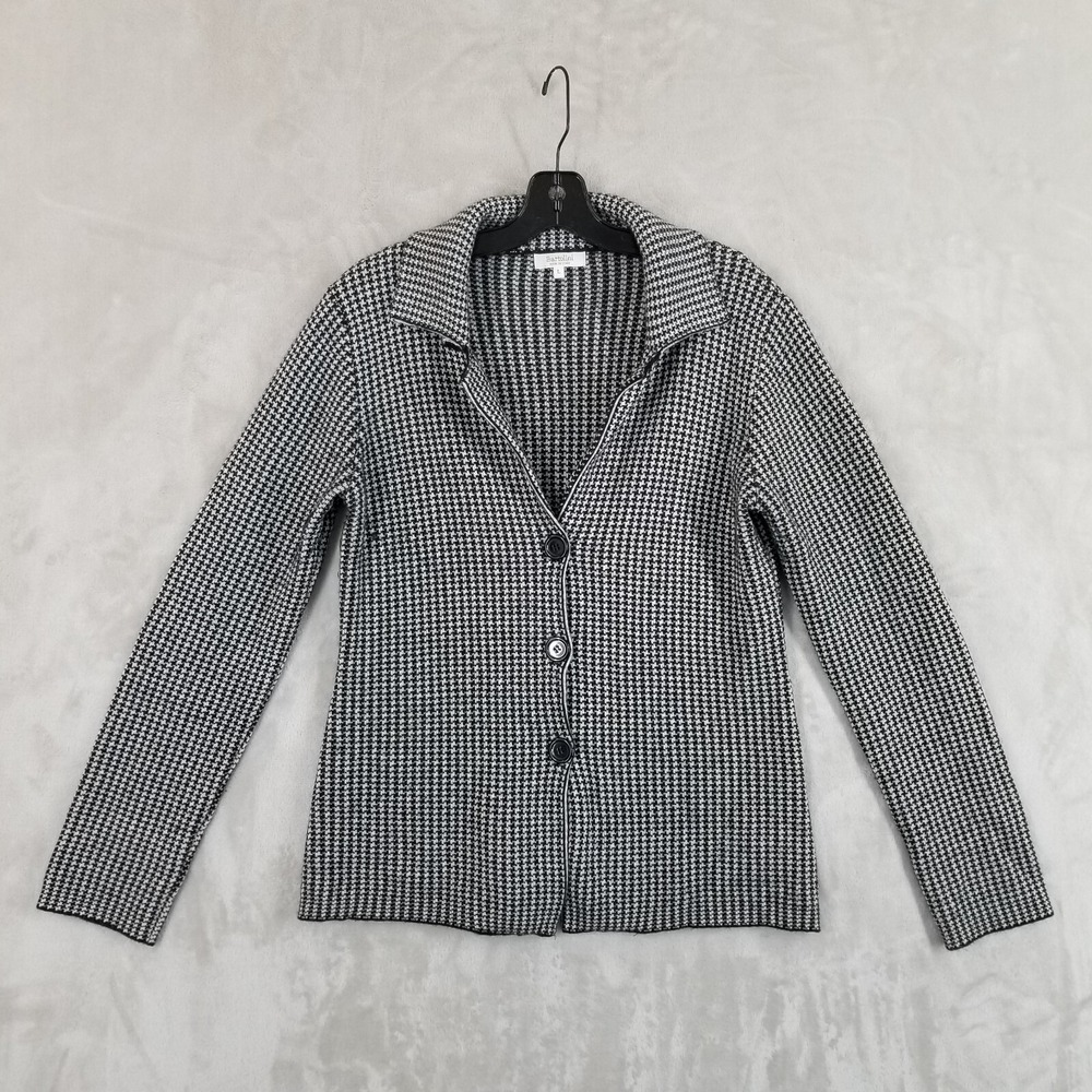 Bartolini Cardigan Women Large Herringbone Cashmere Wool Sweater Italy Old Money